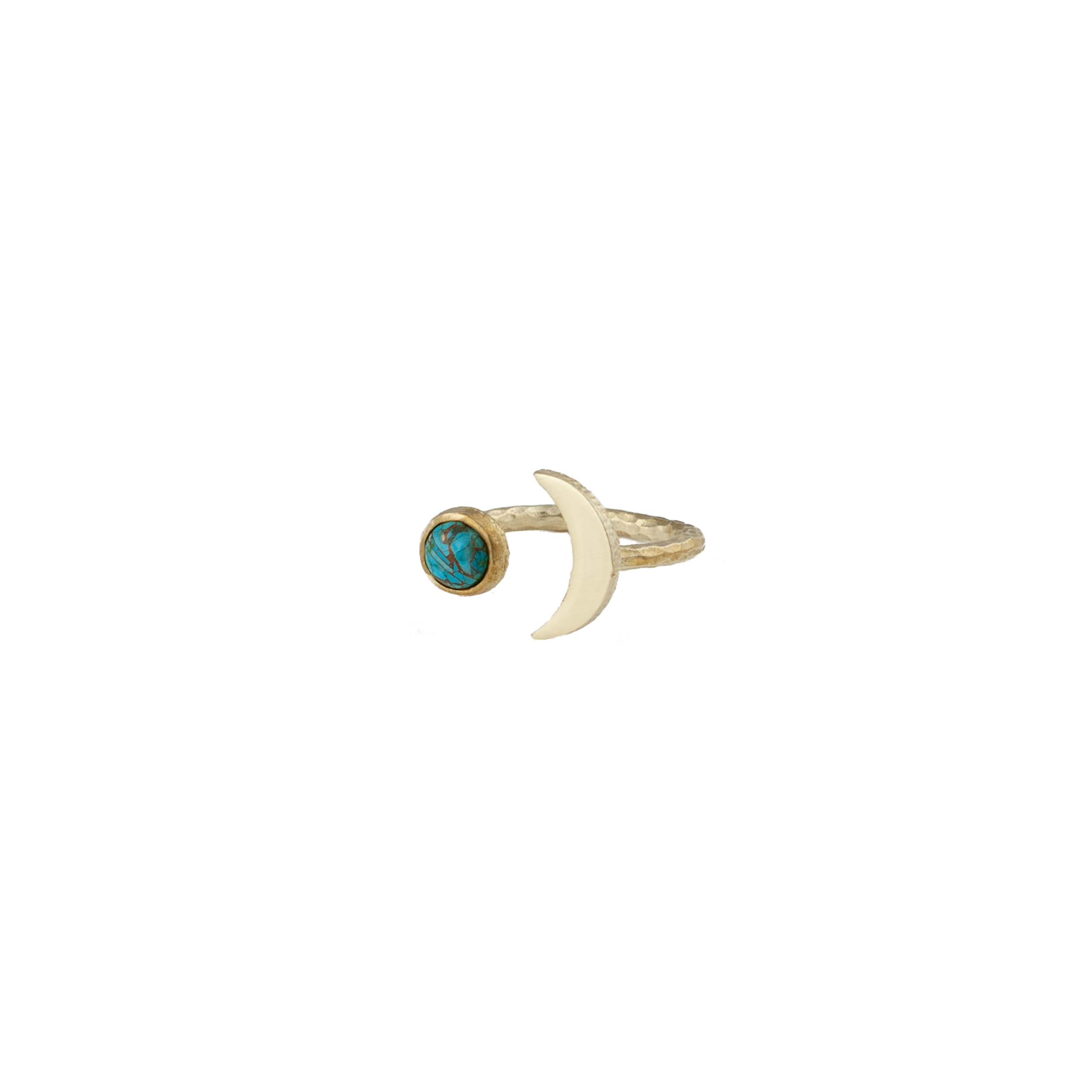 Moon shaped ring with brass and natural turquoise gemstone