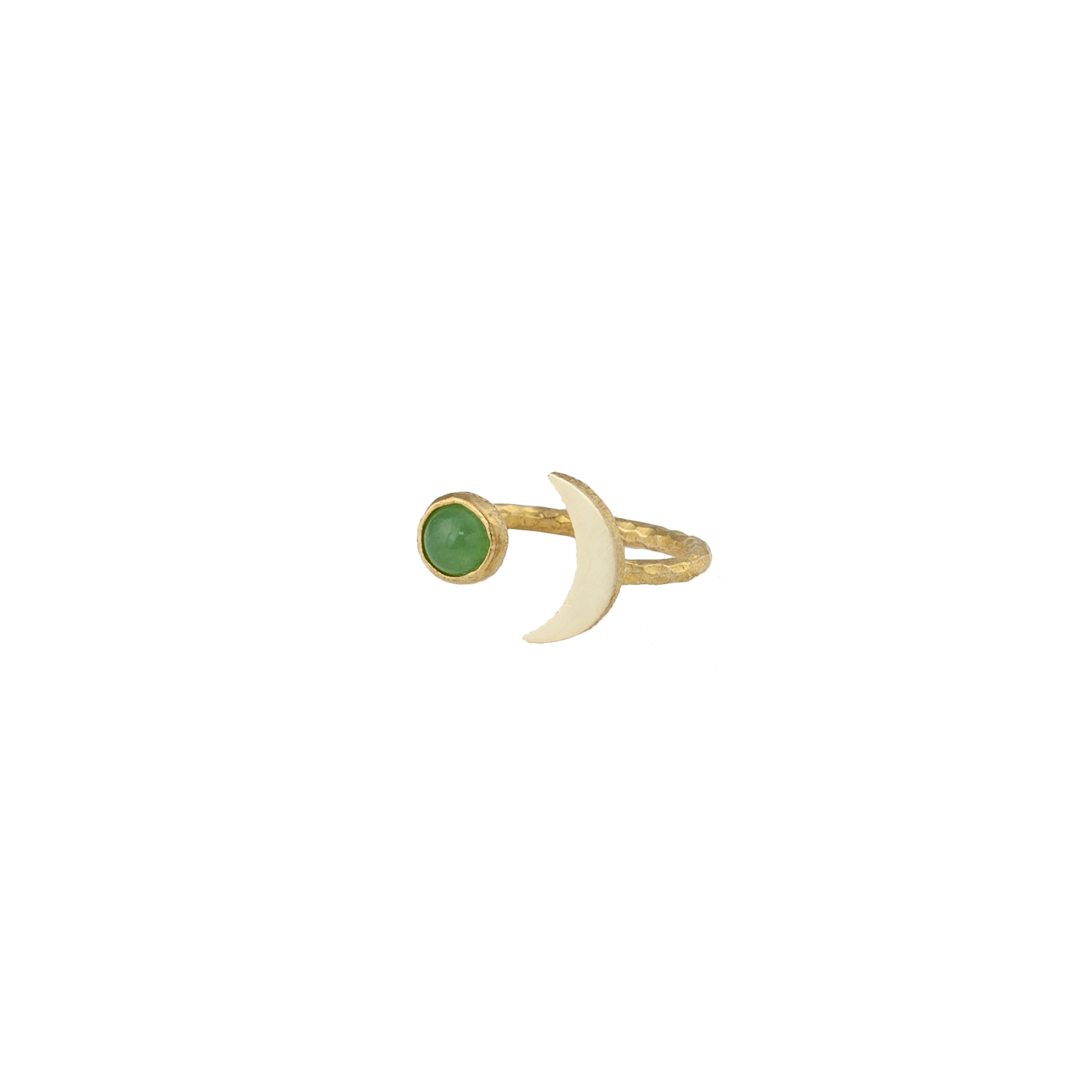Moon shaped ring with brass and natural aventurine gemstone