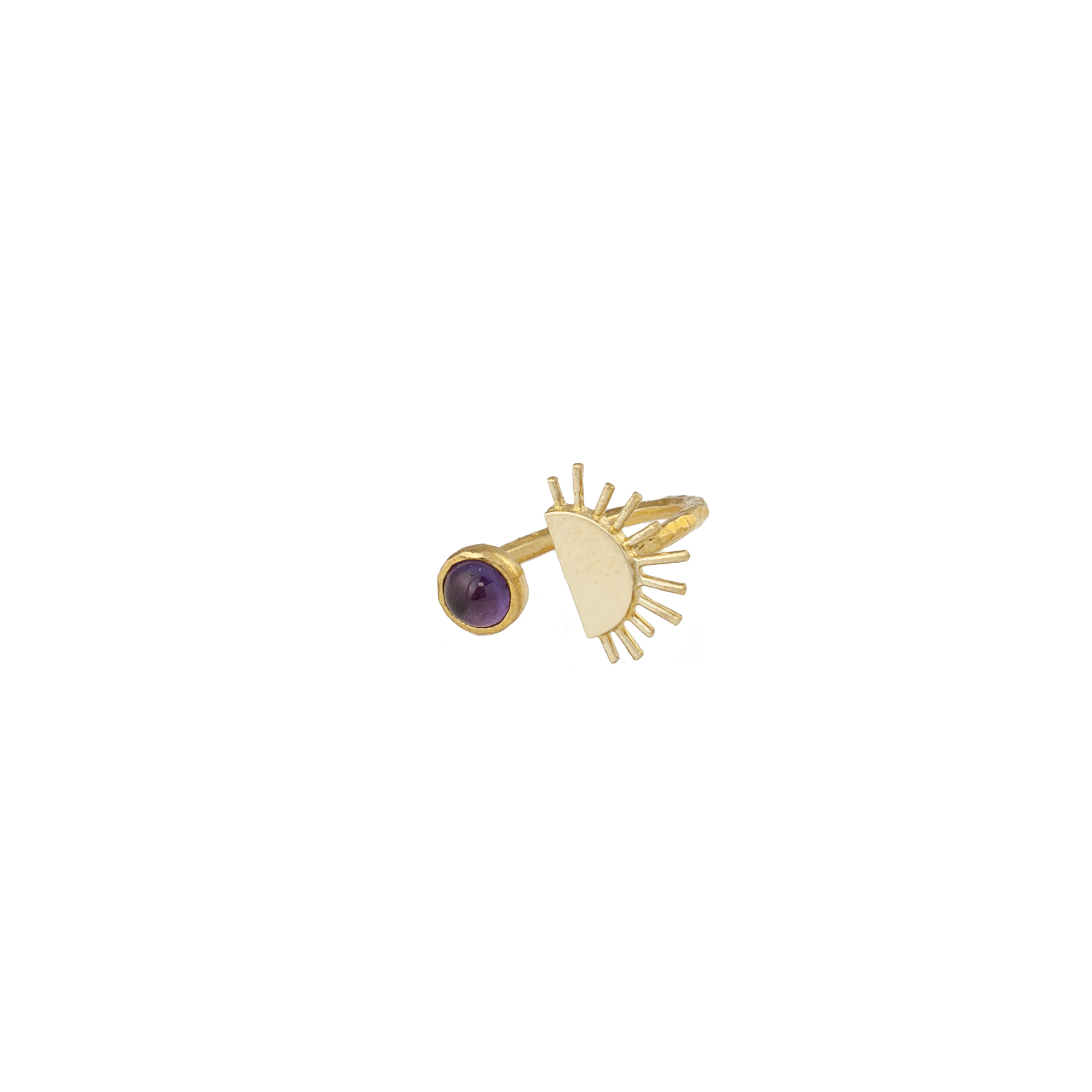 Sun shaped brass and amethyst gem ring